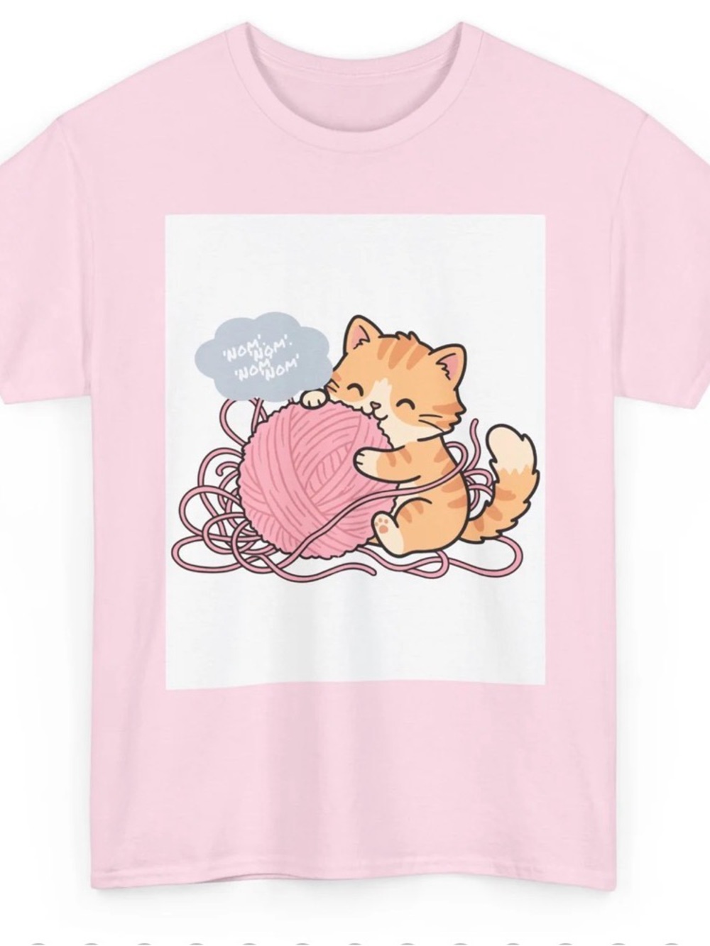 Brand New Nom Nom Kitty Pink Cat & Yarn Graphic Tee - Cute Kitten Design S-5x
